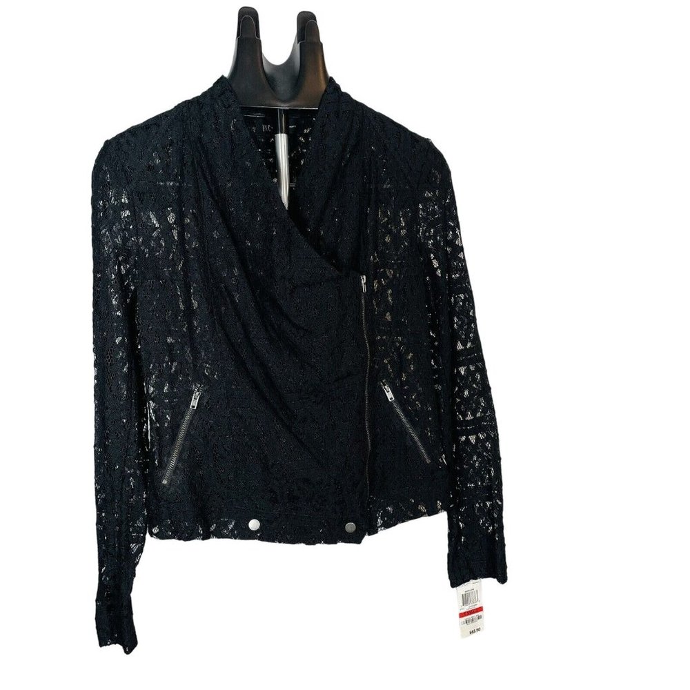 INC International Concepts Women's Deep Black Lace  Jacket  Size X Small Zipper - Picture 2 of 14